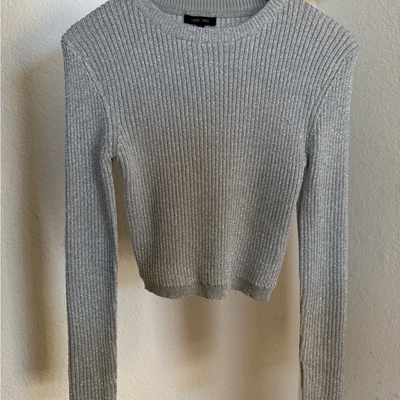 🩶 Love Tree Cosmic Crush Sparkly Metallic Ribbed Cropped Stretchy Top NWT Large - Picture 6 of 15